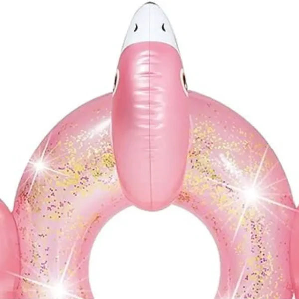 Detalhe frontal da Boia Flamingo Glitter Intex 56251 para lojistas