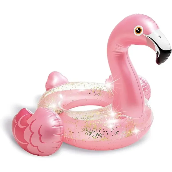 Boia Flamingo Glitter Intex 56251 rosa flutuando na piscina.