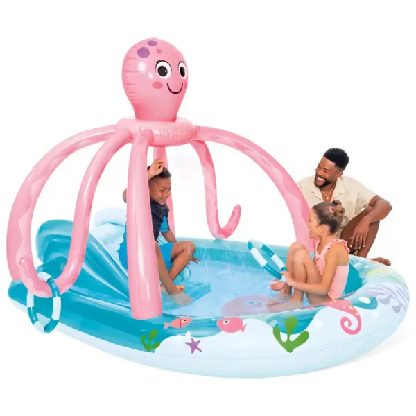Centro de entretenimento inflável Playground Polvo INTEX 56138 montado para demonstração em lojas.